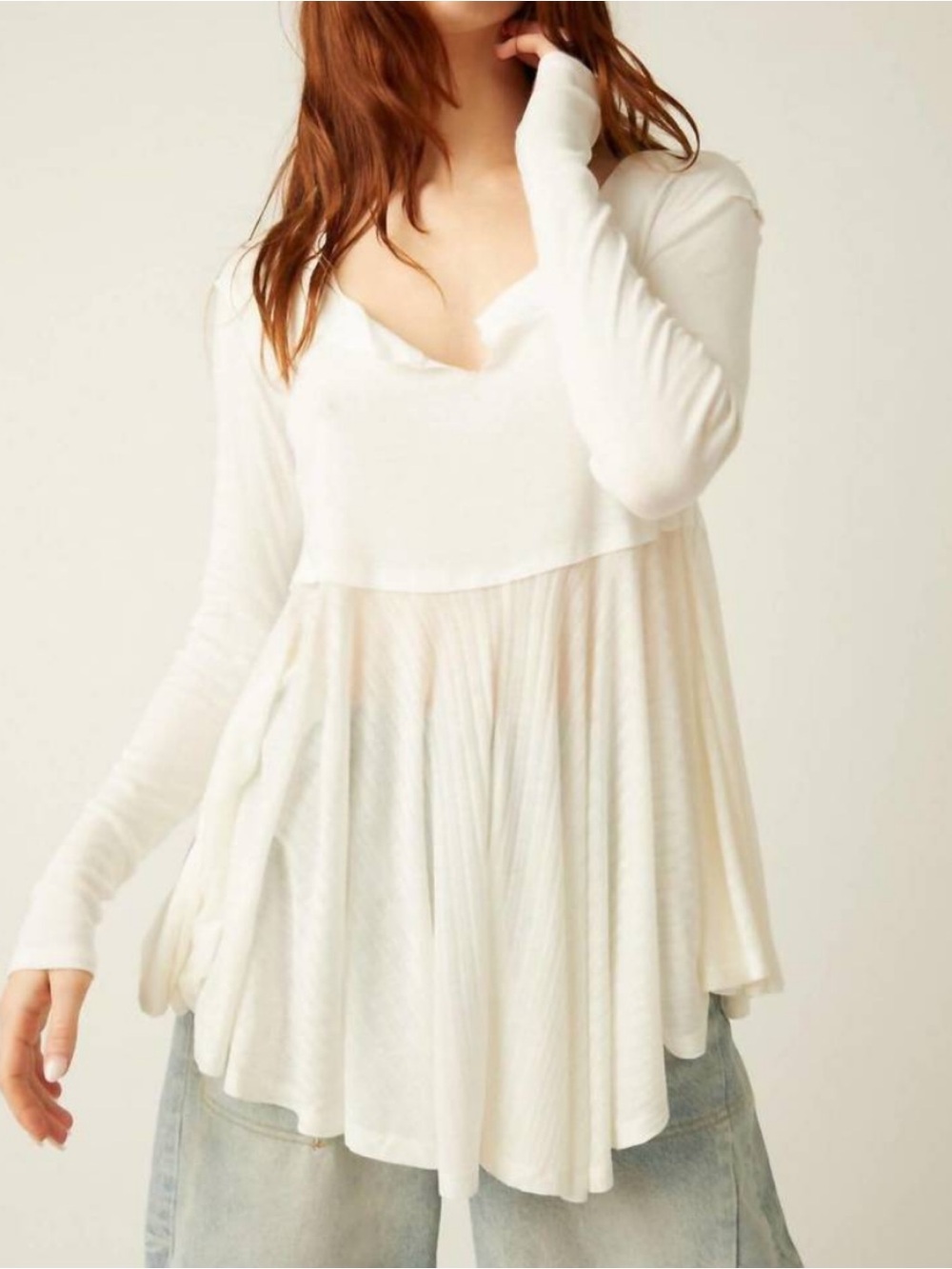 Free People We The Free Clover Babydoll Top Ivory Size Medium Boho Babydoll